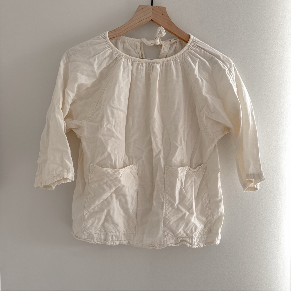 Mabo Girls Cream Cotton Peasant Blouse with Front Pockets